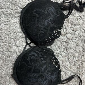 Black Lace Push-Up Bra with Rhinestone Detail Victoria secret
